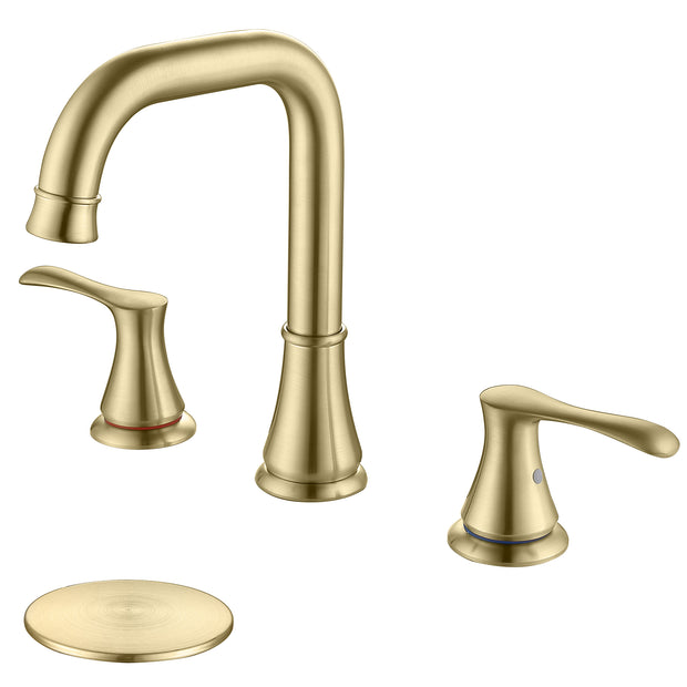 Widespread Bathroom Faucet Brushed Golde, 3 Pieces Bathroom Sink Faucet with Pop Up Drain and cUPC Supply Hose