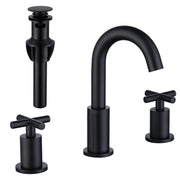 Matte Black 3 Hole Bathroom Sink Faucet 2 Handle, X Design Double Handles Widespread Bathroom Faucet with Pop Up Drain and Supply Hose