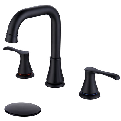 3 Hole Bathroom Faucet Black, Widespread Bathroom Faucet for Sink 3 Hole with Drain and cUPC Supply Hose