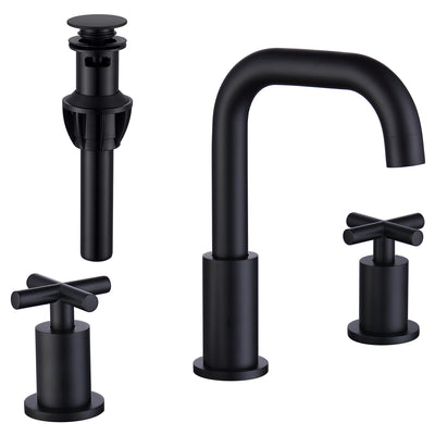 Black 3 Holes Widespread Bathroom Sink Faucet, 2 Handles Faucet for Bathroom Sink with Drain and cUPC Supply Hose