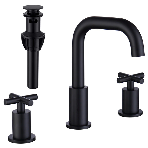 Black 3 Holes Widespread Bathroom Sink Faucet, 2 Handles Faucet for Bathroom Sink with Drain and cUPC Supply Hose