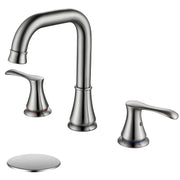 Brushed Nickel 3 Hole Widespread Bathroom Faucet with Pop Up Drain Assembly and cUPC Supply Hose, Satin Nickel Bathroom Faucet for Sink 3 Hole