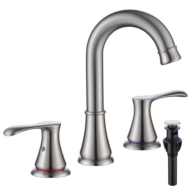 Brushed Nickel Double Handle Bathroom Faucet for Sink 3 Hole with Supply Hose and Pop Up Drain Assembly (With Over Flow)