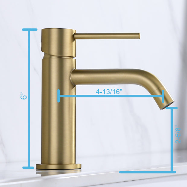 Brushed Gold Bathroom Faucet, Single Handle Brass Sink Faucet Bathroom Single Hole with Pop Up Sink Drain Assembly and Water Faucet Supply Lines