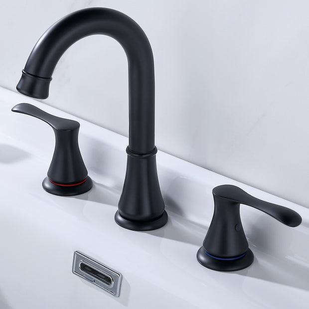 Black Matte 2 Handle Widespread Bathroom Faucet, 3 Hole Bathroom Sink Faucet with Drain and Supply Hose