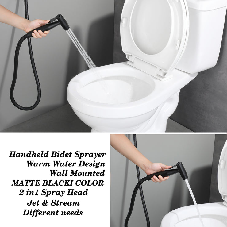 Black Handheld Bidet Sprayer for Toilet Warm Water, Stainless Steel Bidet Hand Held Sprayer with Brass Hot and Cold Mixing Valve