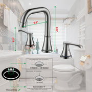 Brushed Nickel 3 Hole Widespread Bathroom Faucet with Pop Up Drain Assembly and cUPC Supply Hose, Satin Nickel Bathroom Faucet for Sink 3 Hole