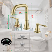 Widespread Bathroom Faucet Brushed Golde, 3 Pieces Bathroom Sink Faucet with Pop Up Drain and cUPC Supply Hose