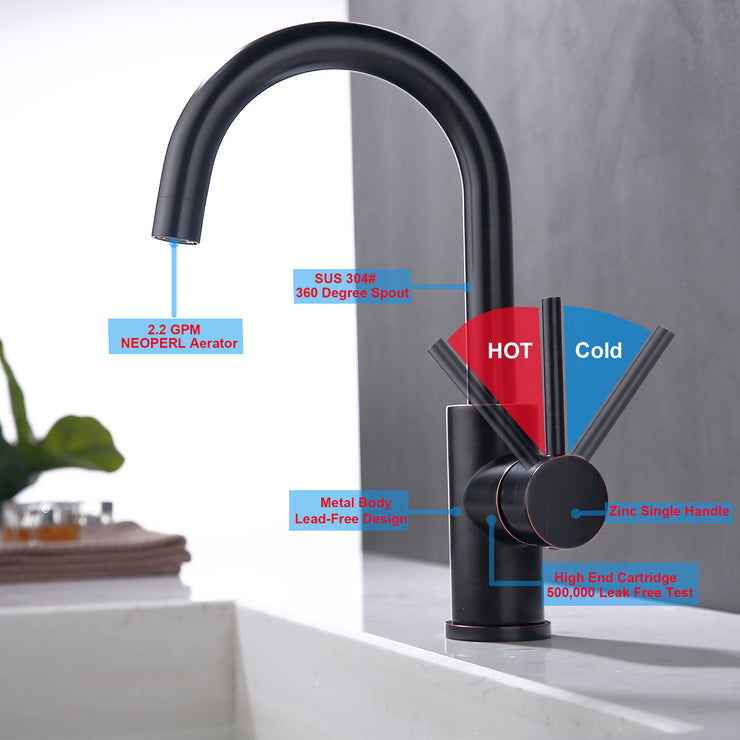 Oil Rubbed Bronze Bar Faucet Single Hole, ORB Wet Bar Faucets with Single Handle for Kitchen Sink and Mini Bar Deck Mounted