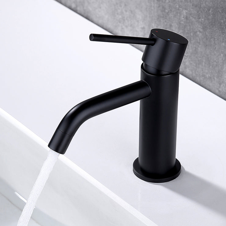 Single Hole Brass Matte Black Bathroom Faucet with Pop Up Drain Assembly and Faucet Supply Hose, Brass Single Handle Lavatory Sink Basin Faucets Mixer Taps
