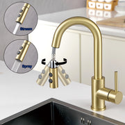 Bar Faucet with Sprayer Single Hole, Single Handle Stainless Steel Bar Sink Faucets with Pull Out Sprayer, Modern Brushed Gold Mini Kitchen Faucet with cUPC Supply Hose
