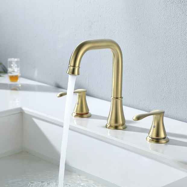 Widespread Bathroom Faucet Brushed Golde, 3 Pieces Bathroom Sink Faucet with Pop Up Drain and cUPC Supply Hose