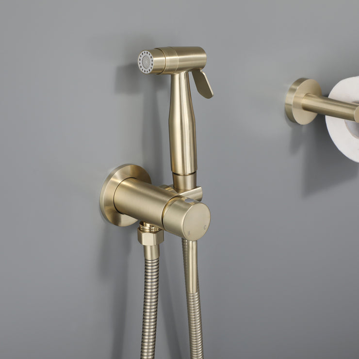 Handheld Bidet Sprayer Brushed Gold Warm Water, Stainless Steel Bidet Hand Held Sprayer for Toilet with Brass Hot and Cold Mixing Valve