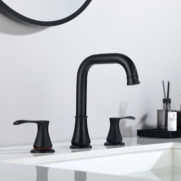 3 Hole Bathroom Faucet Black, Widespread Bathroom Faucet for Sink 3 Hole with Drain and cUPC Supply Hose