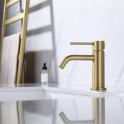 Brushed Gold Bathroom Faucet, Single Handle Brass Sink Faucet Bathroom Single Hole with Pop Up Sink Drain Assembly and Water Faucet Supply Lines