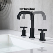 Black 3 Holes Widespread Bathroom Sink Faucet, 2 Handles Faucet for Bathroom Sink with Drain and cUPC Supply Hose