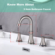 Brushed Nickel Double Handle Bathroom Faucet for Sink 3 Hole with Supply Hose and Pop Up Drain Assembly (With Over Flow)