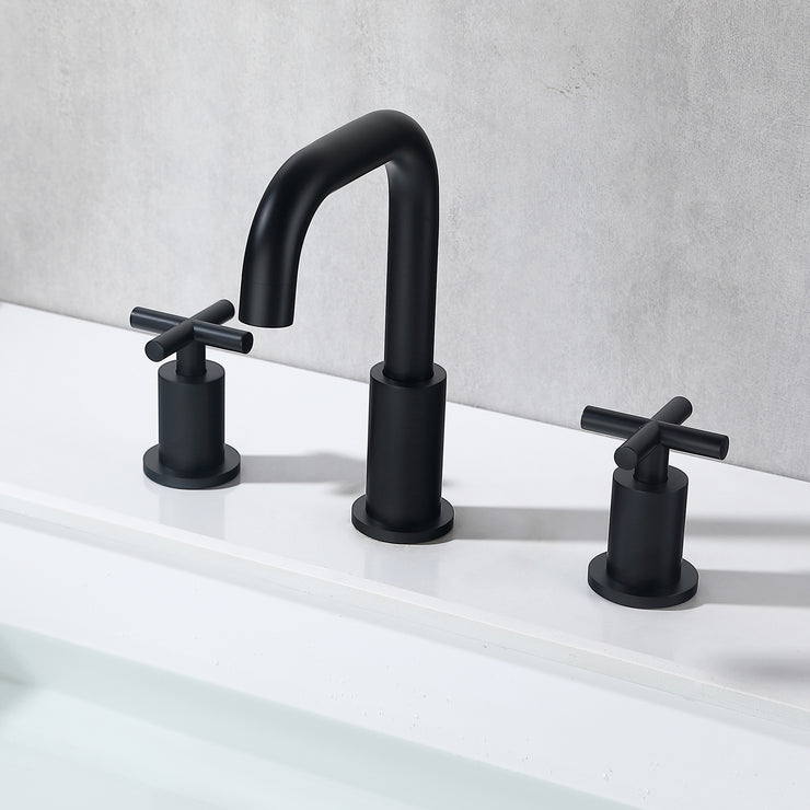 Black 3 Holes Widespread Bathroom Sink Faucet, 2 Handles Faucet for Bathroom Sink with Drain and cUPC Supply Hose