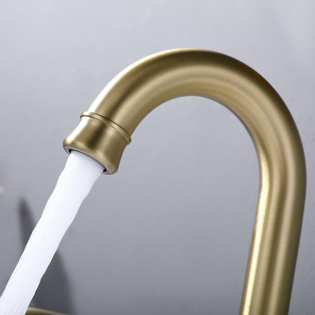 Widespread 2 handles 3 Hole Brushed Gold Bathroom Faucet for Sink with Pop Up Drain (With Over Flow) and Supply Hose