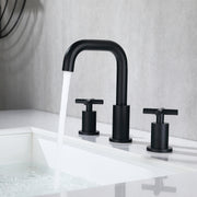 Black 3 Holes Widespread Bathroom Sink Faucet, 2 Handles Faucet for Bathroom Sink with Drain and cUPC Supply Hose