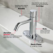 Bathroom Faucet Chrome Single Hole, Single Handle Bathroom Faucets for Sink with Pop Up Drain Assembly and 6 inch Deck Plate