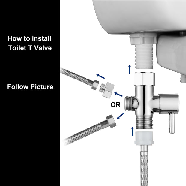 T Valve for Bidet with Shut-off Valve, Brass Chrome Bidet T Adapter for Toilet 7/8” X 7/8” X 1/2 or 3/8”